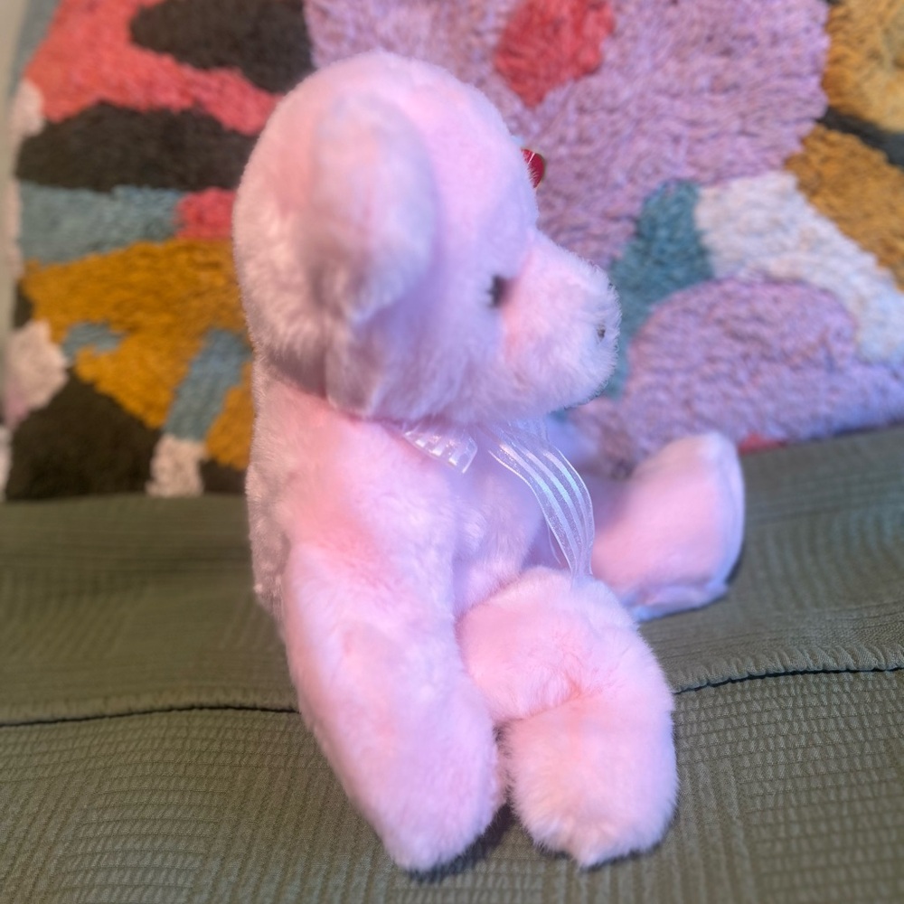 Vintage 2001 Rosette Teddy Bear Light Pink Classic Collectible TY 13” - Picture 4 of 8